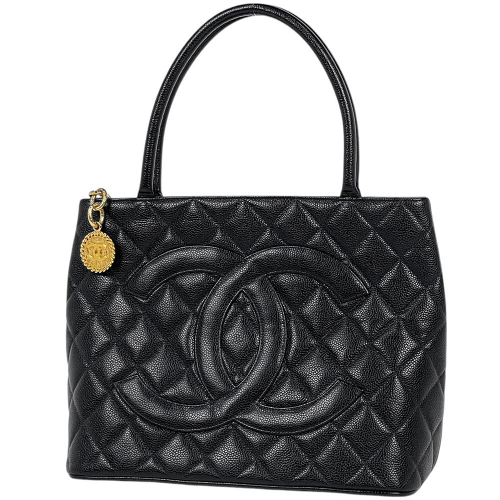 Chanel CHANEL Reissue Tote Handbag Coco Mark Caviar Skin Black A01804 Women's